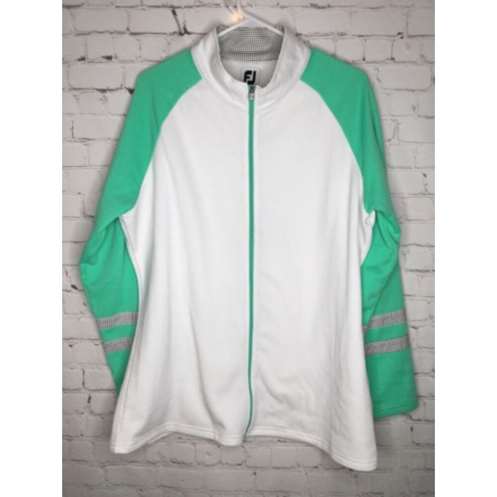 NWOT FootJoy Women Size XL White/Green High Neck Full Zip Mid Layer Golf Jacket